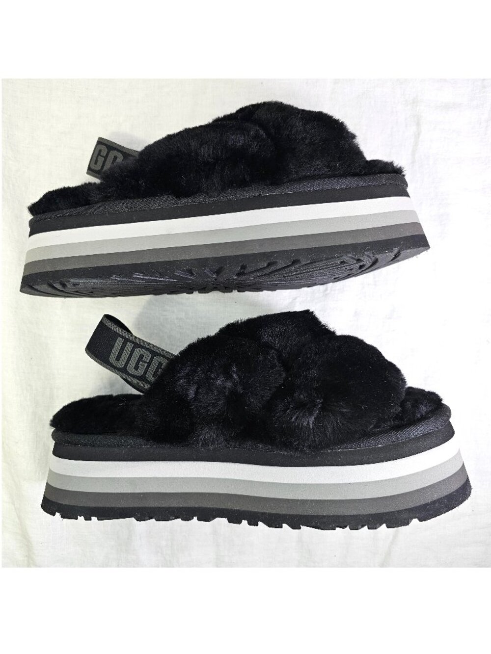 UGG Disco Knot Platform Slide Slippers Slingback Logo Strap Women’s 8-8.5 Black